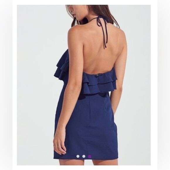 Blue Blush | Navy Ruffle Popover Halter Dress - Women - Picture 3 of 9
